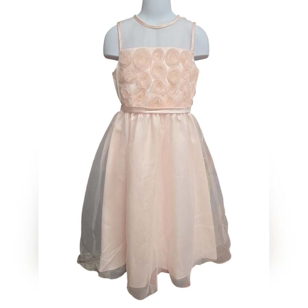 Girls Long Organza Dress With Rosette Detail